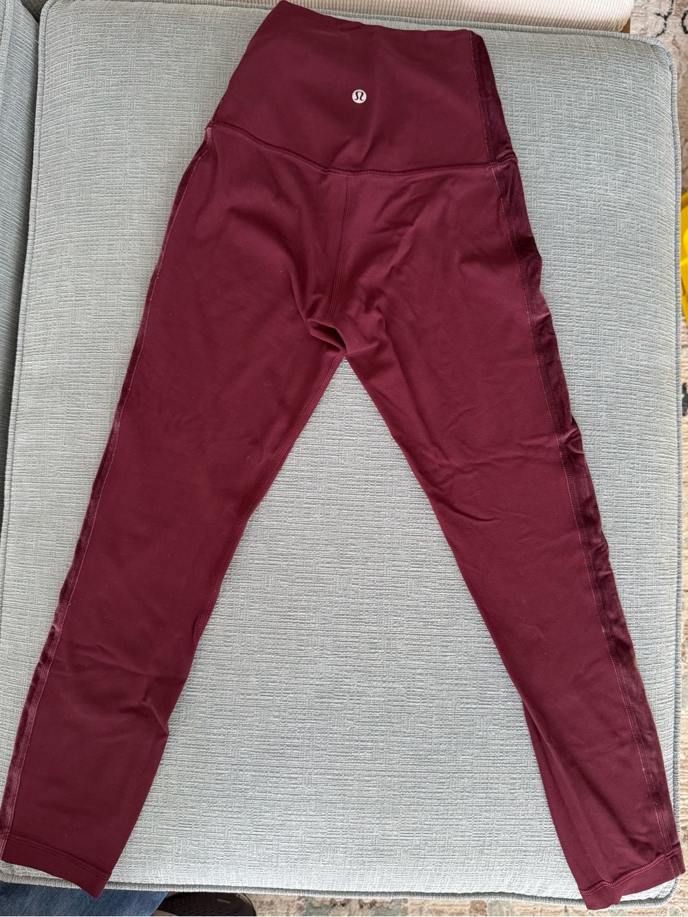 lululemon Women’s Maroon High-Rise Leggings w/ velvet/velour stripes down leg